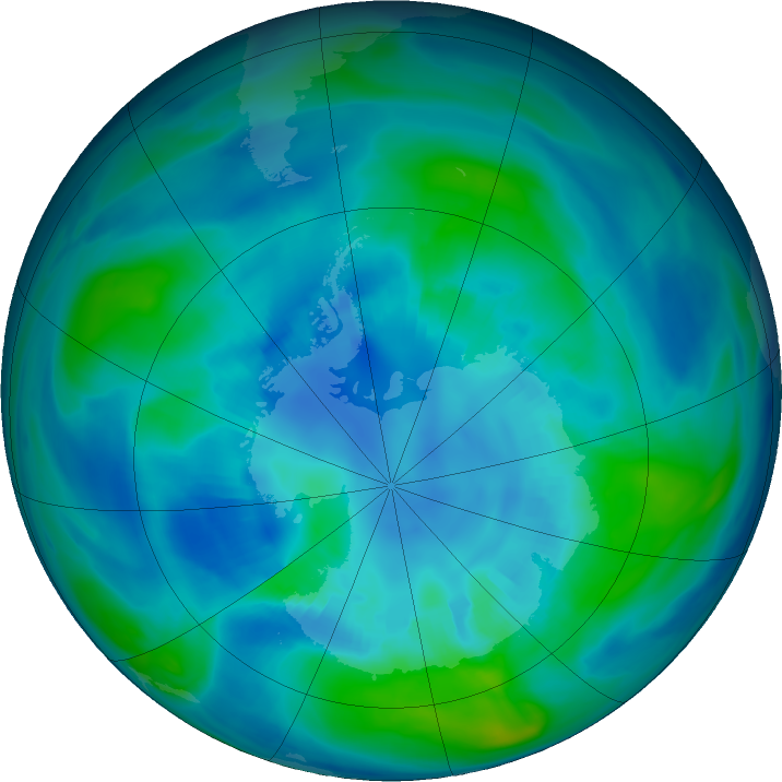 Antarctic ozone map for 14 April 2020